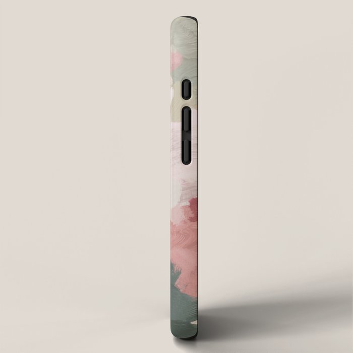 Time to Bloom - Forest Green Fuchsia Blush Pink Abstract Flower Spring Painting Art iPhone Case Gallery Image 2