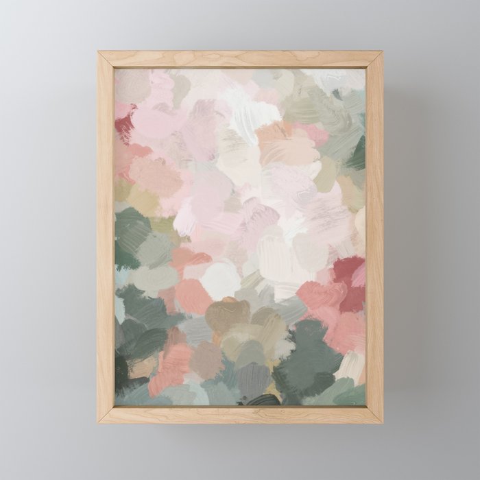 Time to Bloom - Forest Green Fuchsia Blush Pink Abstract Flower Spring Painting Art Mini Art Print Gallery Image 1