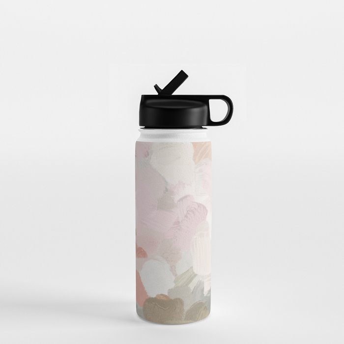Time to Bloom - Forest Green Fuchsia Blush Pink Abstract Flower Spring Painting Art Water Bottle Gallery Image 1