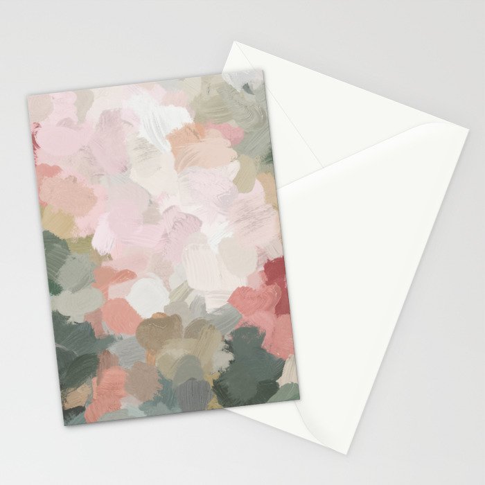 Time to Bloom - Forest Green Fuchsia Blush Pink Abstract Flower Spring Painting Art Stationery Card Gallery Image 2