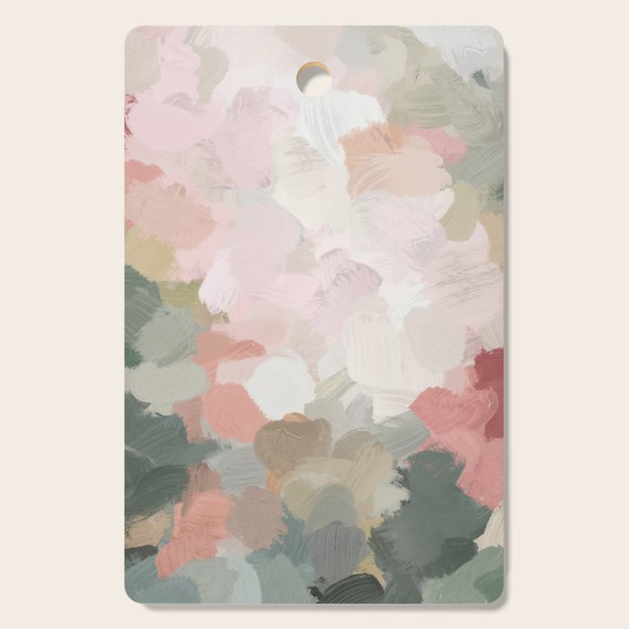 Time to Bloom - Forest Green Fuchsia Blush Pink Abstract Flower Spring Painting Art Cutting Board Gallery Image 1