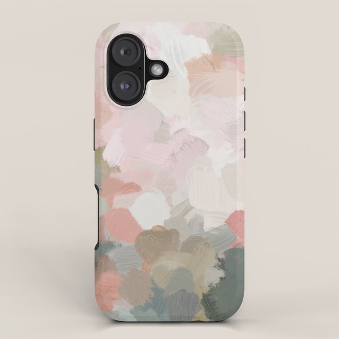 Time to Bloom - Forest Green Fuchsia Blush Pink Abstract Flower Spring Painting Art iPhone Case Gallery Image 1