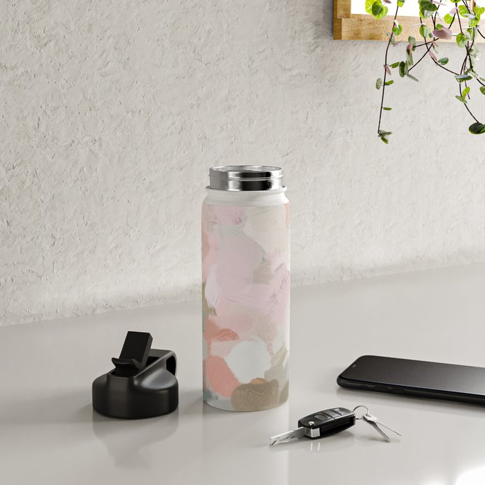 Time to Bloom - Forest Green Fuchsia Blush Pink Abstract Flower Spring Painting Art Water Bottle Gallery Image 5