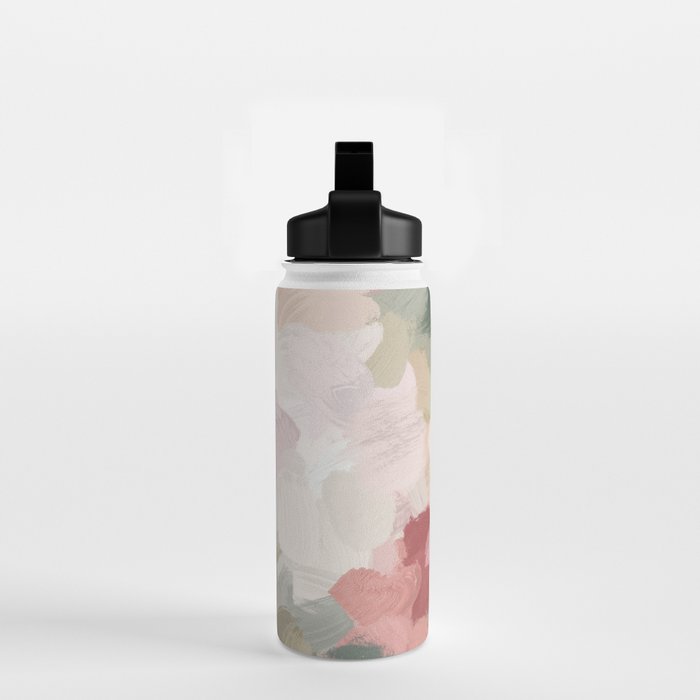 Time to Bloom - Forest Green Fuchsia Blush Pink Abstract Flower Spring Painting Art Water Bottle Gallery Image 2