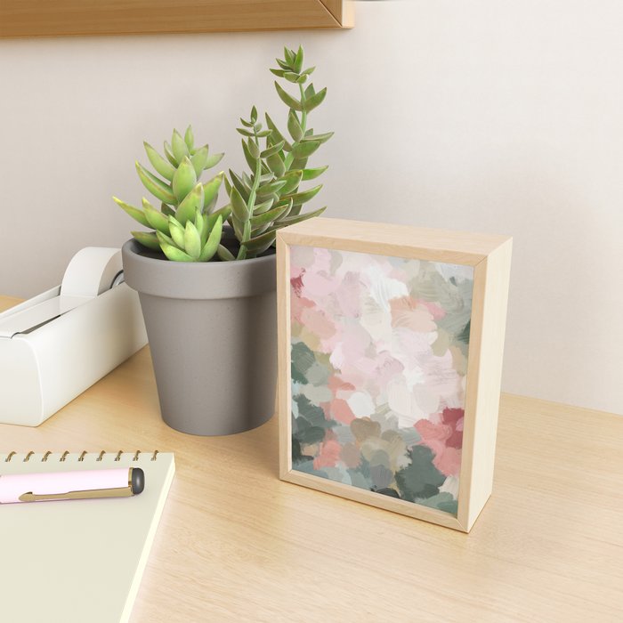Time to Bloom - Forest Green Fuchsia Blush Pink Abstract Flower Spring Painting Art Mini Art Print Gallery Image 2