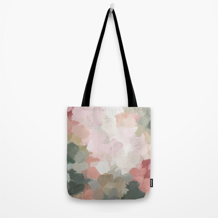 Time to Bloom - Forest Green Fuchsia Blush Pink Abstract Flower Spring Painting Art Tote Bag Gallery Image 2