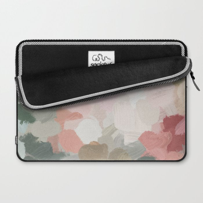Time to Bloom - Forest Green Fuchsia Blush Pink Abstract Flower Spring Painting Art Laptop Sleeve Gallery Image 2