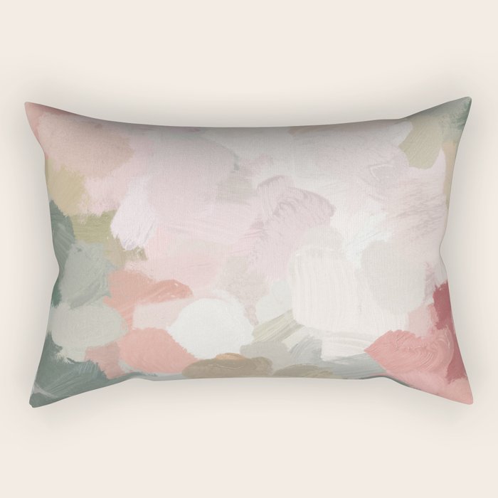 Time to Bloom - Forest Green Fuchsia Blush Pink Abstract Flower Spring Painting Art Rectangular Pillow Gallery Image 2