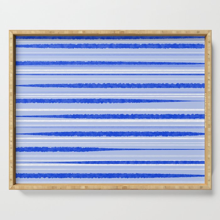 Watercolor Striped Pattern Royal Blue Light Blue White Serving Tray Gallery Image 1