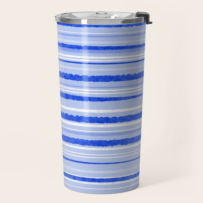 Watercolor Striped Pattern Royal Blue Light Blue White Travel Mug Gallery Image 2