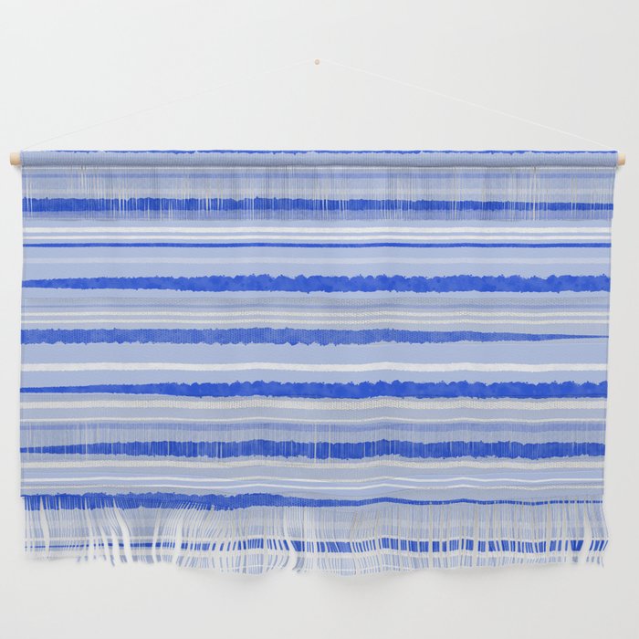 Watercolor Striped Pattern Royal Blue Light Blue White Wall Hanging Gallery Image 1