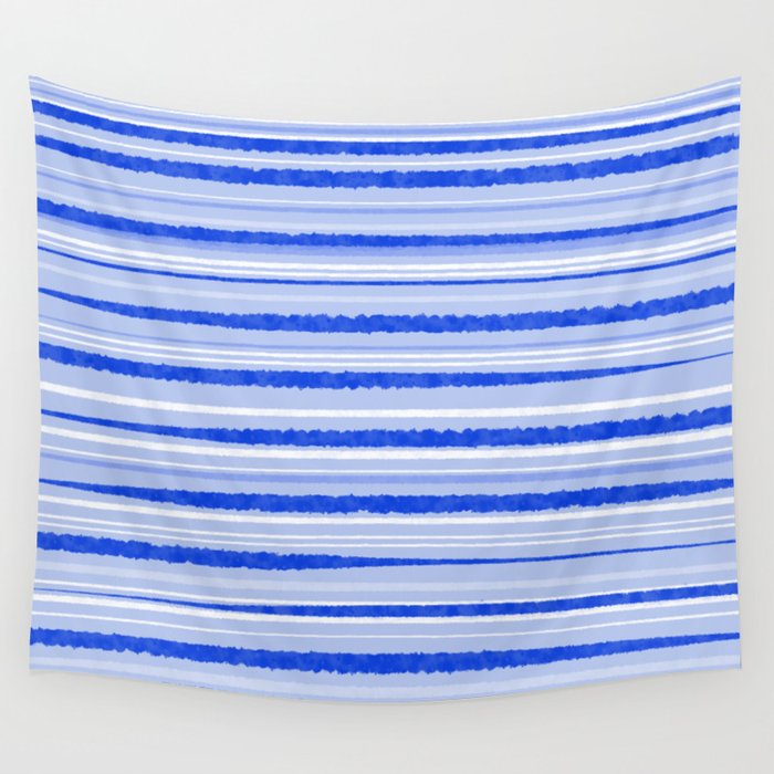 Watercolor Striped Pattern Royal Blue Light Blue White Wall Tapestry Gallery Image 1