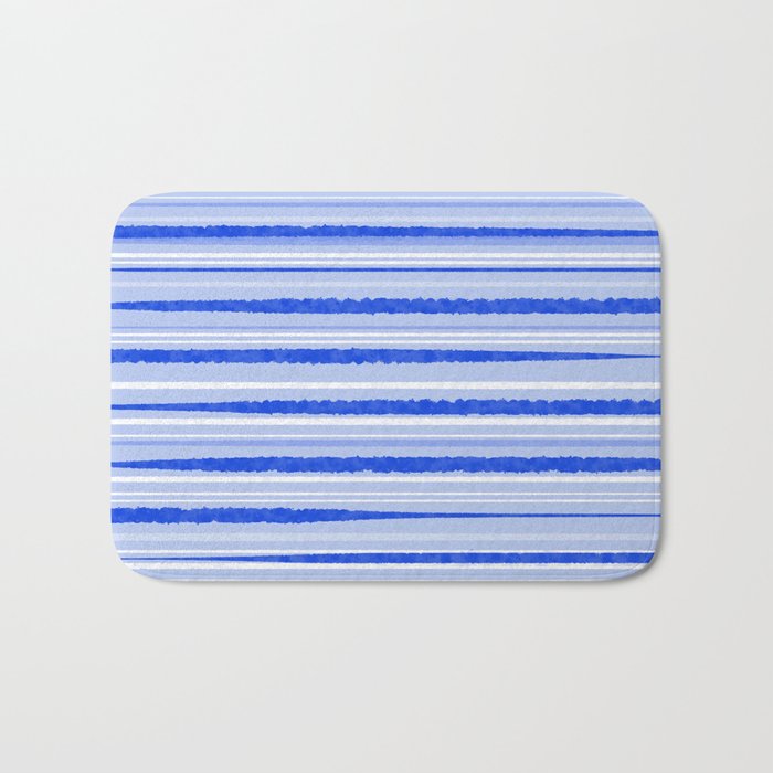 Watercolor Striped Pattern Royal Blue Light Blue White Bath Mat Gallery Image 1
