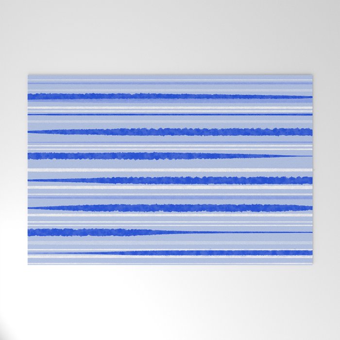 Watercolor Striped Pattern Royal Blue Light Blue White Welcome Mat Gallery Image 1