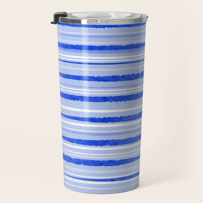 Watercolor Striped Pattern Royal Blue Light Blue White Travel Mug Gallery Image 3
