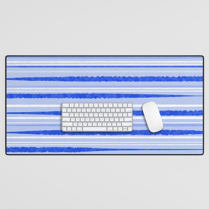 Watercolor Striped Pattern Royal Blue Light Blue White Desk Mat Gallery Image 1
