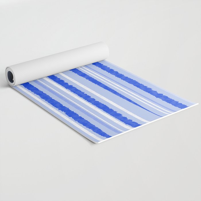Watercolor Striped Pattern Royal Blue Light Blue White Yoga Mat Gallery Image 2