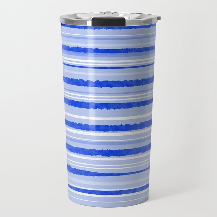 Watercolor Striped Pattern Royal Blue Light Blue White Travel Mug Gallery Image 1