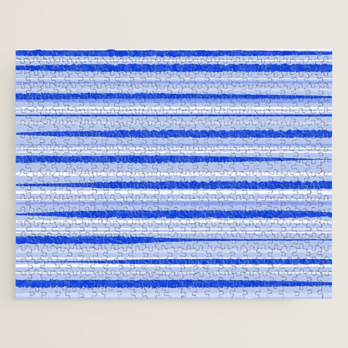 Watercolor Striped Pattern Royal Blue Light Blue White Jigsaw Puzzle Gallery Image 1