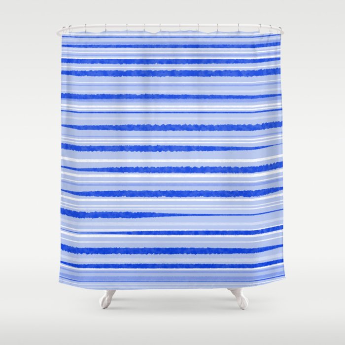 Watercolor Striped Pattern Royal Blue Light Blue White Shower Curtain Gallery Image 1