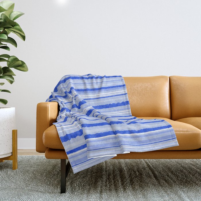 Watercolor Striped Pattern Royal Blue Light Blue White Throw Blanket Gallery Image 1