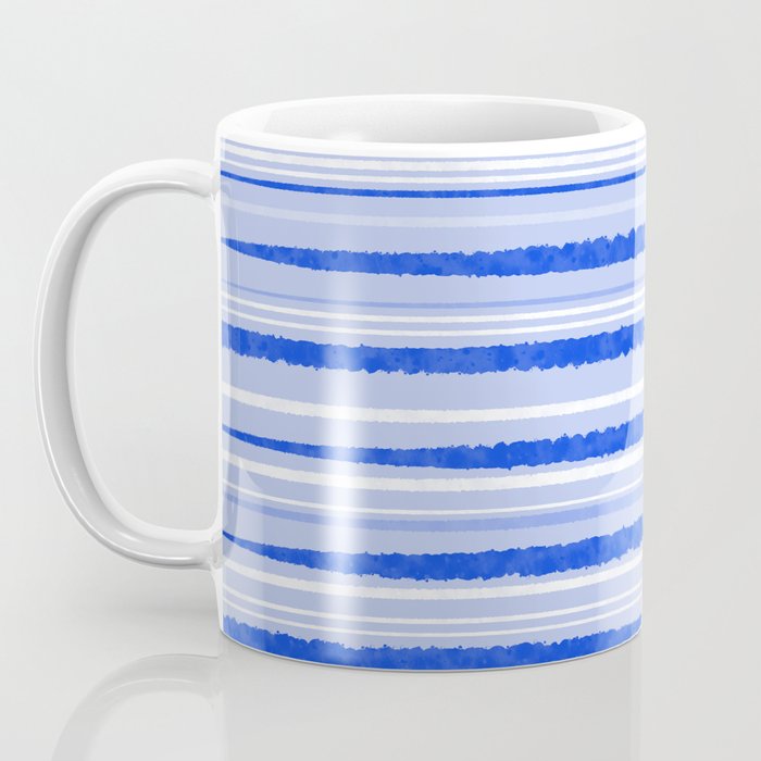 Watercolor Striped Pattern Royal Blue Light Blue White Coffee Mug Gallery Image 3
