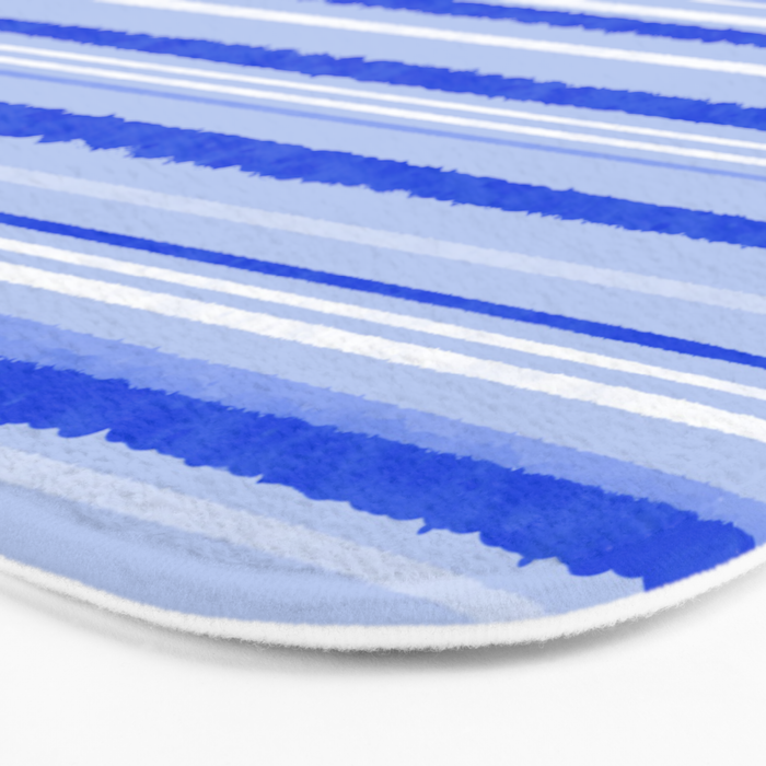 Watercolor Striped Pattern Royal Blue Light Blue White Bath Mat Gallery Image 3