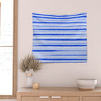 Watercolor Striped Pattern Royal Blue Light Blue White Wall Tapestry Gallery Image 2