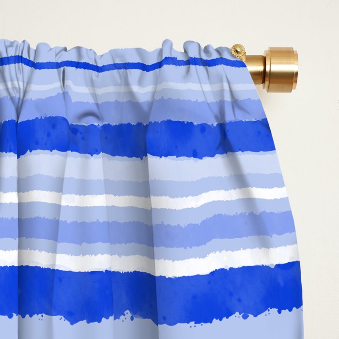 Watercolor Striped Pattern Royal Blue Light Blue White Window Curtain Gallery Image 2