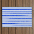 Watercolor Striped Pattern Royal Blue Light Blue White Outdoor Rug Gallery Image 1