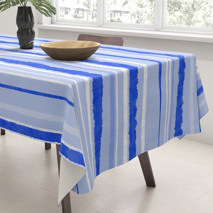 Watercolor Striped Pattern Royal Blue Light Blue White Tablecloth Gallery Image 3
