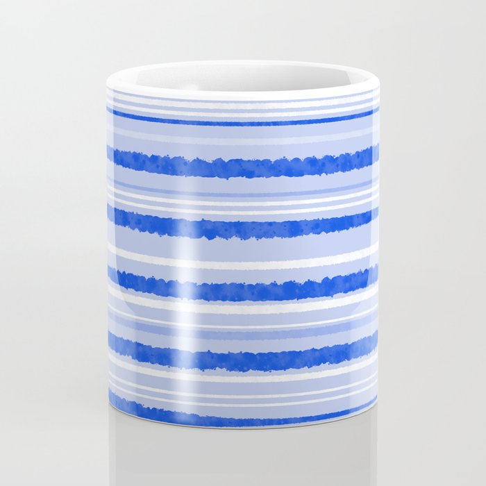 Watercolor Striped Pattern Royal Blue Light Blue White Coffee Mug Gallery Image 4