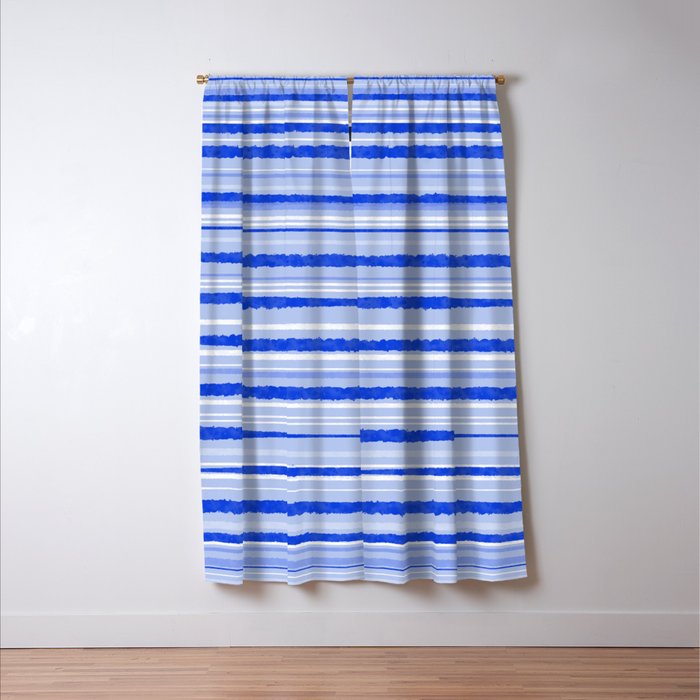 Watercolor Striped Pattern Royal Blue Light Blue White Window Curtain Gallery Image 3