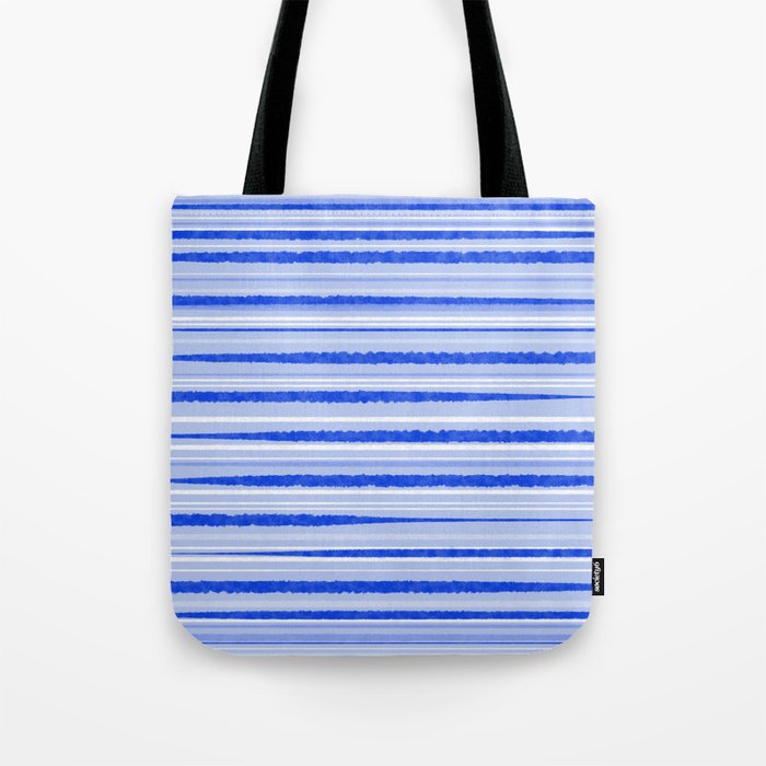 Watercolor Striped Pattern Royal Blue Light Blue White Tote Bag Gallery Image 1