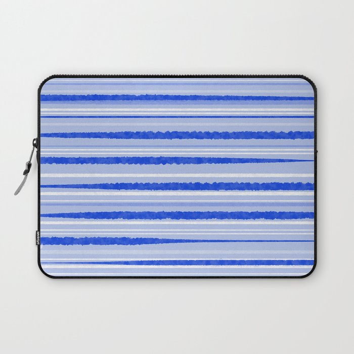 Watercolor Striped Pattern Royal Blue Light Blue White Laptop Sleeve Gallery Image 1