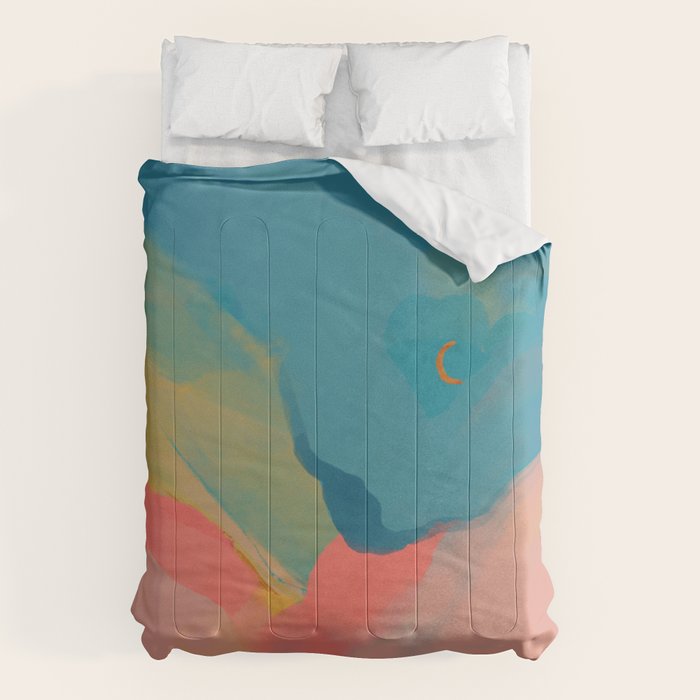 Moon Light On Rainbow Pastel | Night Sky Texture Design Comforter Gallery Image 1