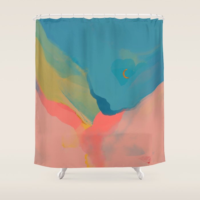 Moon Light On Rainbow Pastel | Night Sky Texture Design Shower Curtain Gallery Image 1