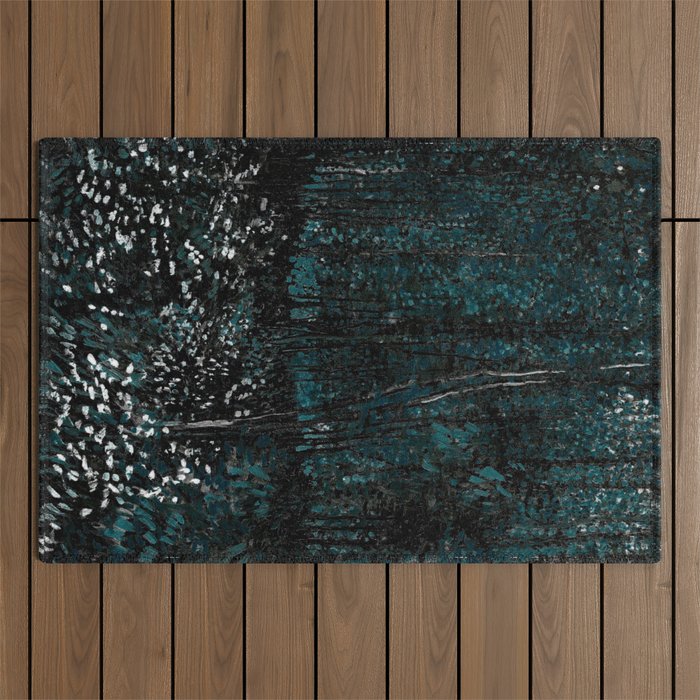 Dark Teal Van Gogh Trees & Underwood Outdoor Rug Gallery Image 1
