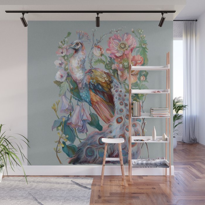 Floral Peacock Garden Wall Mural Gallery Image 1