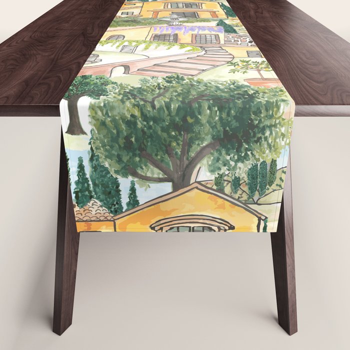 Tuscan villas watercolor Table Runner Gallery Image 1