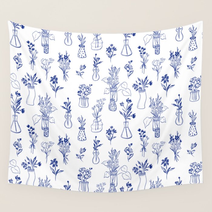 Simple Still Life with Flowers and Vases Wall Tapestry Gallery Image 1