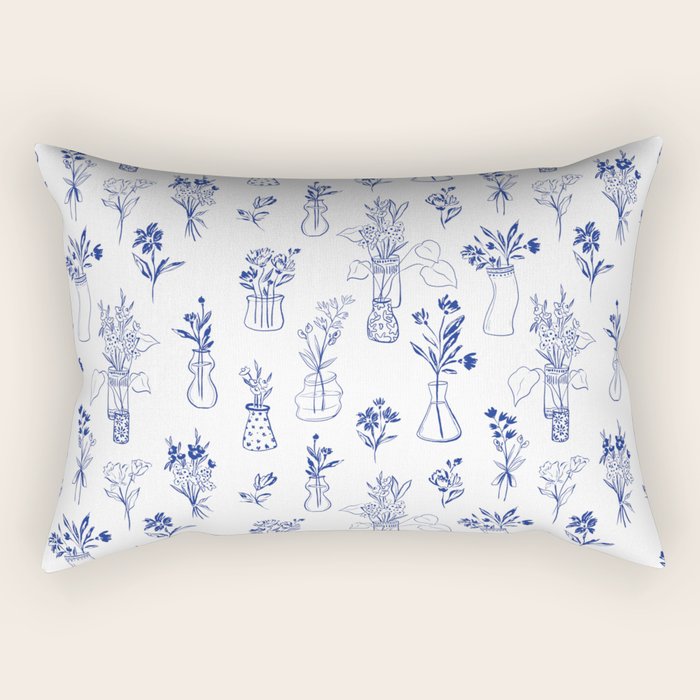 Simple Still Life with Flowers and Vases Rectangular Pillow Gallery Image 1