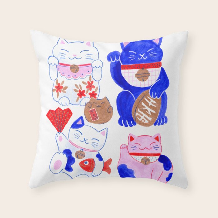 Maneki Neko Lucky Cats Throw Pillow Gallery Image 6