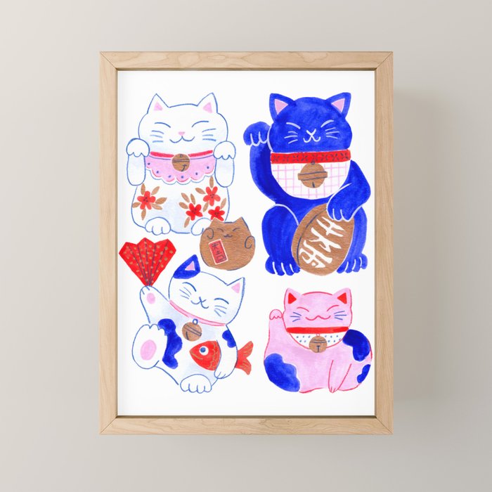 Maneki Neko Lucky Cats Mini Art Print Gallery Image 1