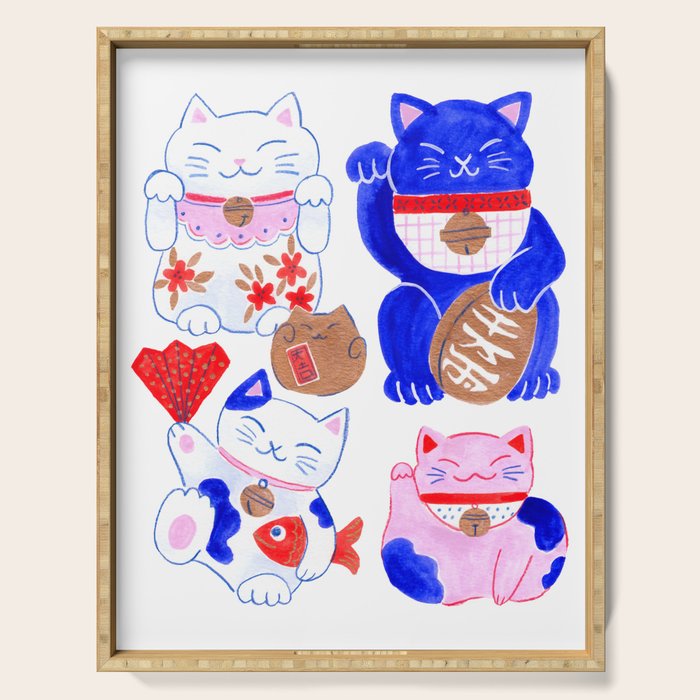 Maneki Neko Lucky Cats Serving Tray Gallery Image 1