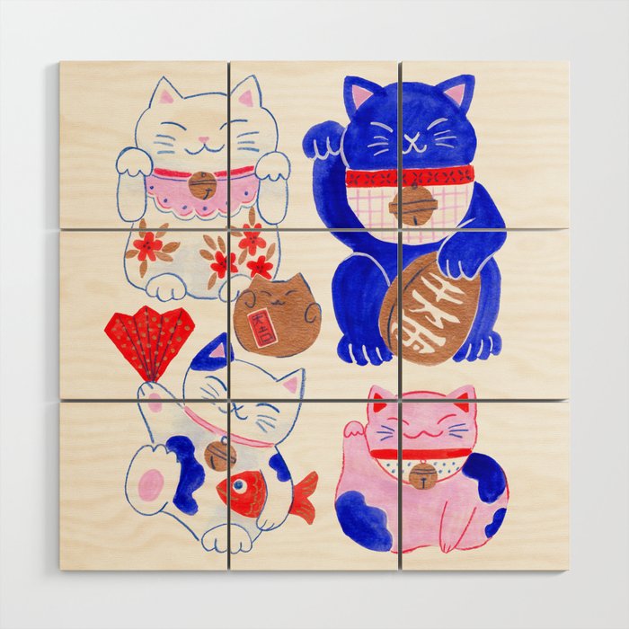 Maneki Neko Lucky Cats Wood Wall Art Gallery Image 1