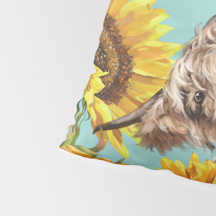 Highland Cow with Sunflowers in Blue Pillow Sham Gallery Image 4