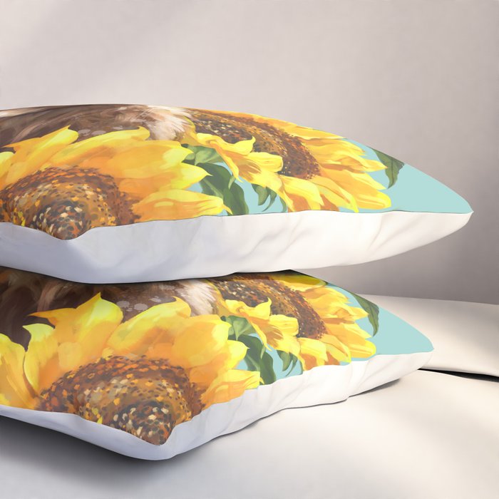 Highland Cow with Sunflowers in Blue Pillow Sham Gallery Image 3