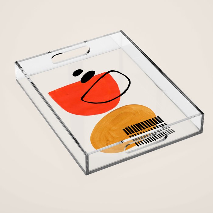 Orbital Fusion Yellow Orange Retro Mid Century Funky Fun Shapes Pattern by Ejaaz Haniff Acrylic Tray Gallery Image 1
