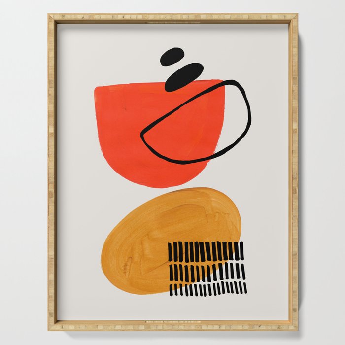 Orbital Fusion Yellow Orange Retro Mid Century Funky Fun Shapes Pattern by Ejaaz Haniff Serving Tray Gallery Image 1